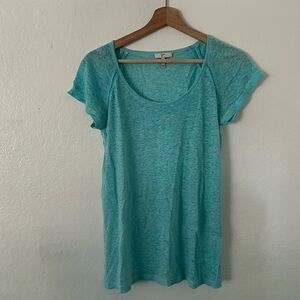 Joie 100% Linen Scoop Neck T-Shirt in Bright Aqua Sz XS